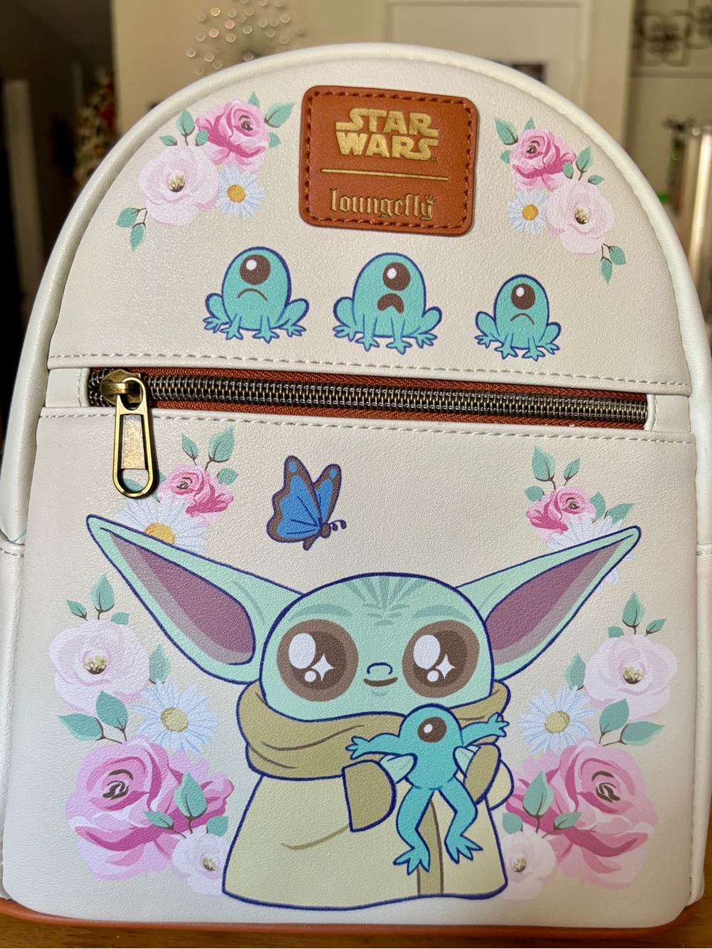 NWT Loungefly Star Wars Mandalorian Grogu Frogs & Flowers Floral Mini Backpack